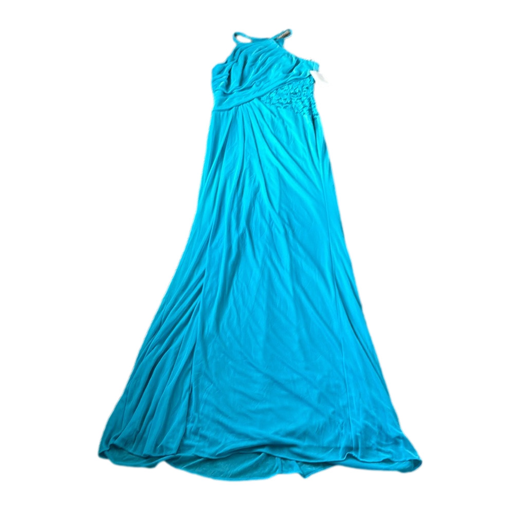 David’s Bridal Teal Halter Maxi Dress Ruched Bodice Formal Bridesmaid SIZE 6